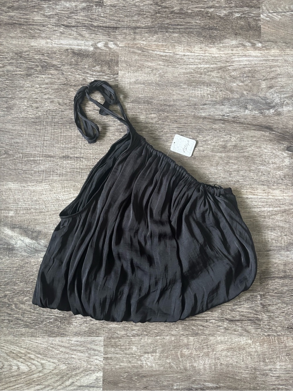 Free People NWT Black One-Shoulder Satin Top